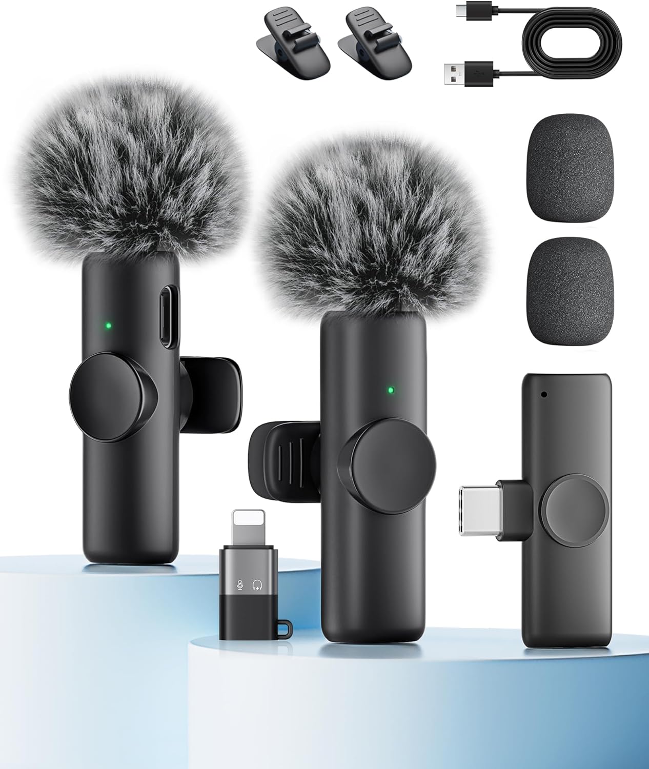 Free wireless Bluetooth lavalier microphone kit with receiver and adapters