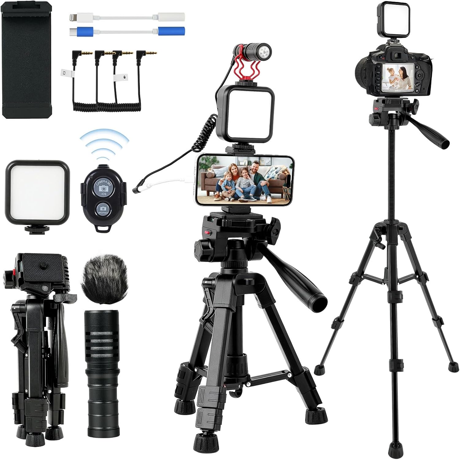 Free tripod and filming kit with LED lights, shotgun mic, phone mount and remote